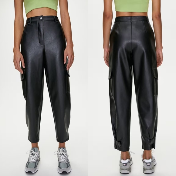 Aritzia Wilfred 10 Black Vegan Leather High Rise Buttonfly Modern Cargo Pant - Picture 2 of 10